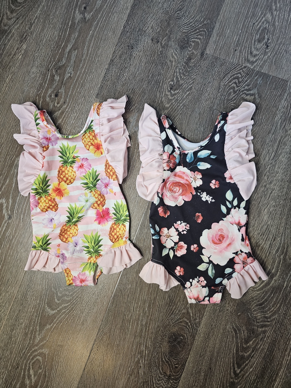 Handmade Baby Girl Ruffle Flutter Swimsuit Set of 2 Tropical Floral 6-12M